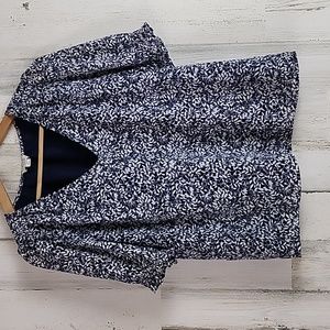 J. Crew factory blue white floral short sleeve vneck blouse top lined Size Small